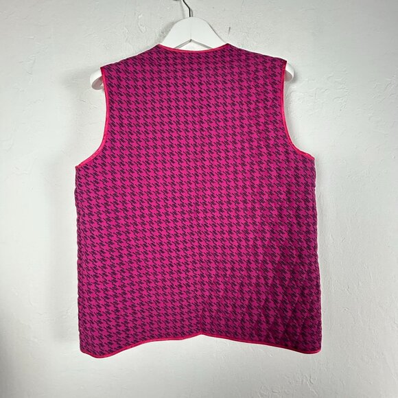 Vintage Womens Pink Black Houndstooth Quilted Vest With Pockets Size 13 Packable - Picture 2 of 7